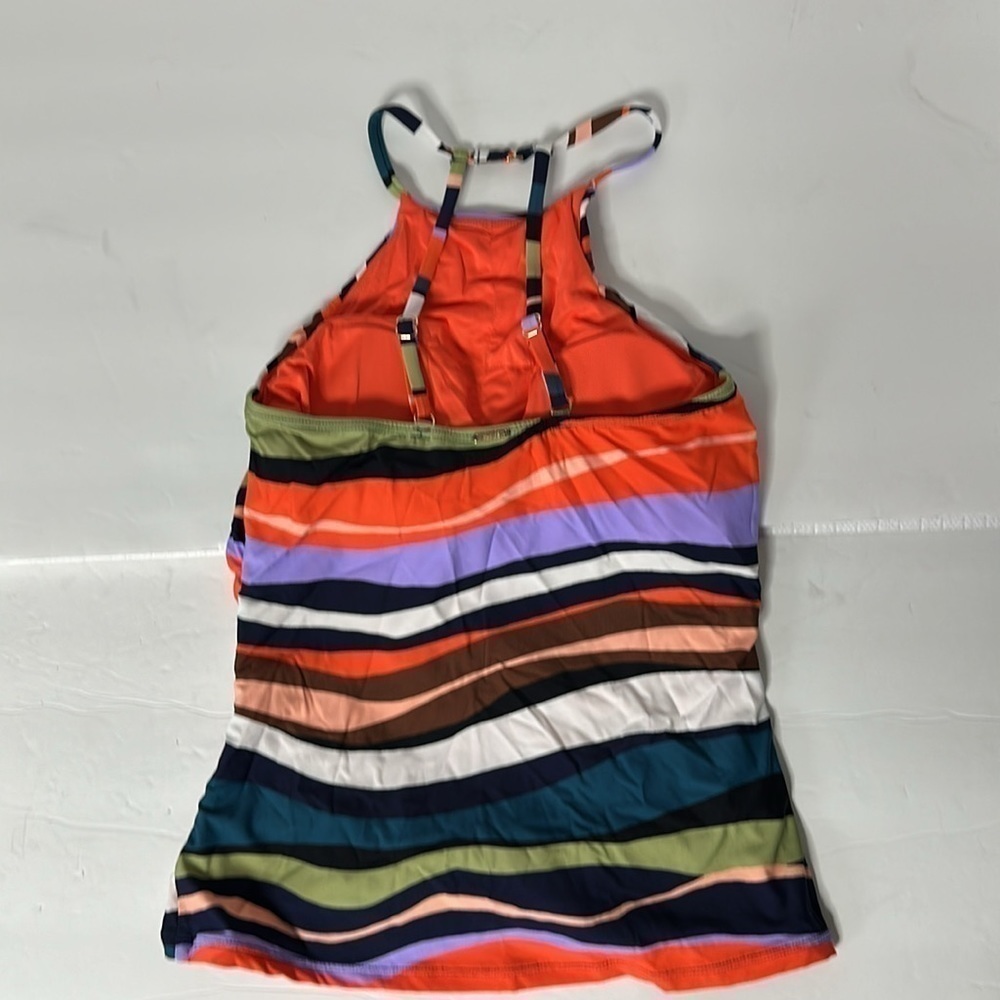 Women Swim Tankini Top ANNE COLE High Neck Ruched Striped Lined Front Wireless S - Picture 6 of 9